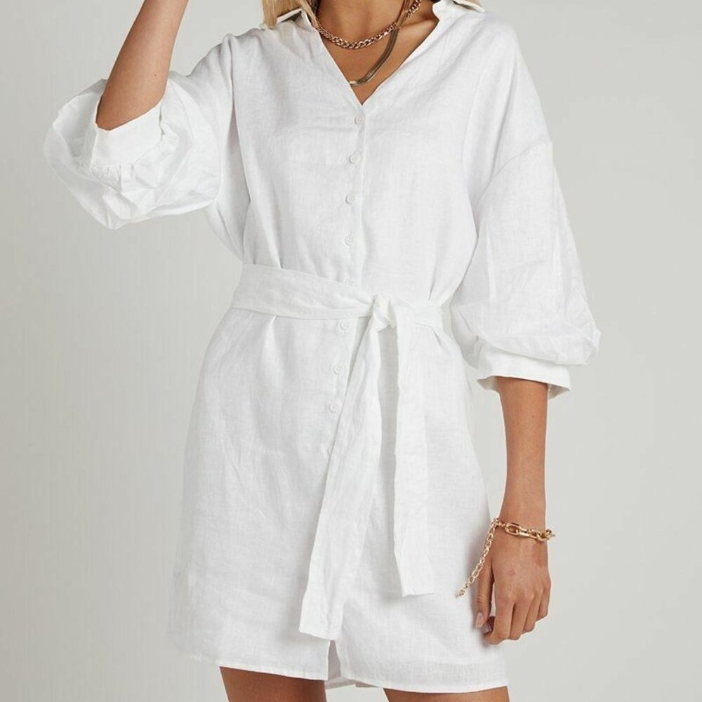 DISSH | LIBBY WHITE LINEN SHIRT DRESS | AU 8, US 4
